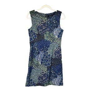 Connected‎ Shift Dress Sleeveless Multicolor Peacock Print Short Size 10 Zip Up